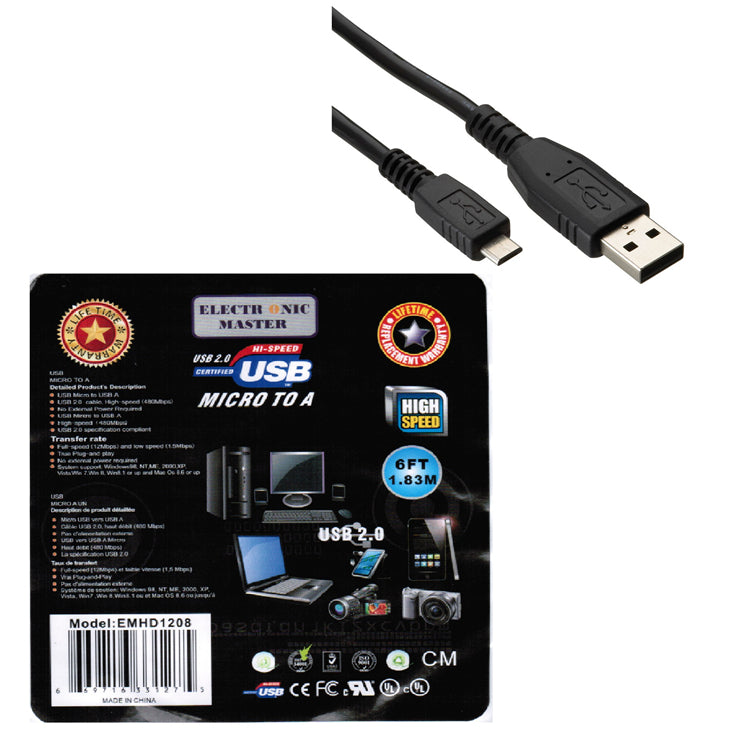 Electronic Master 6 Feet Micro to USB Cable